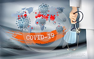 Coranavirus background with doctor holding a protective Medical Surgical Face mask