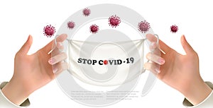Coranavirus background with nurse holding medical mask. Stop Coranavirus concept background photo