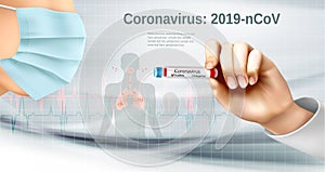 Coranavirus background with nurse holding tube with positive test photo