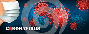 Coranavirus background with virus COVID - 19 molecules photo