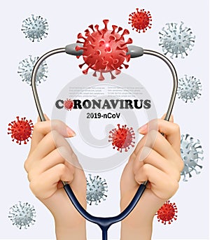 Coranavirus COVID-19 infection medical background with a colorful virus moleculs. photo