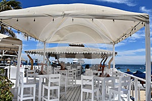 Corazon Beach Club at Medano Beach in Cabo San Lucas, Mexico