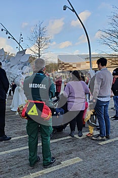 Corby, United Kingdom - 8. 02. 2020 - Portrait of a male paramedic at an outdoor event