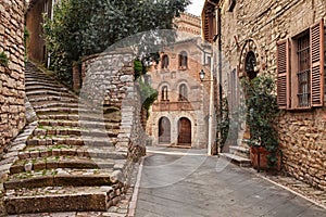 Corciano, Perugia, Umbria, Italy: ancient staircase and the 15th century building Palazzo del Capitano photo