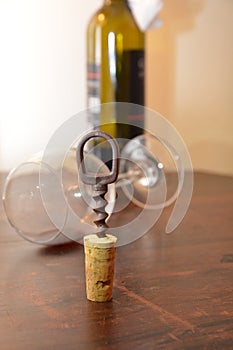 Corckscrew red glass wine