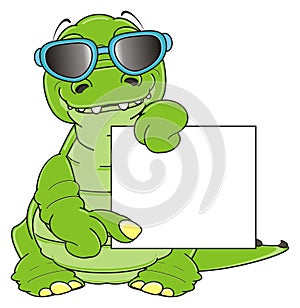 Corcodile in sunglasses with banner