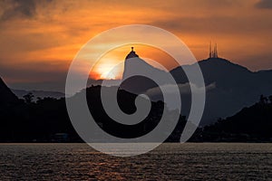 Corcovado Mountain and Christ the Redeemer Statue at Sunset, Rio de Janeiro, Brazil