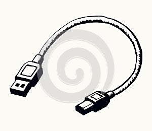 Cord for charging the phone. Vector drawing