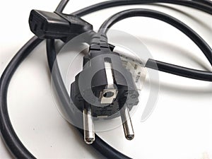 Cord of connection of power supply of household appliances of black color with grounding