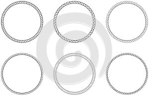 Cord or rope circle set arrangement as vector on an isolated white background.