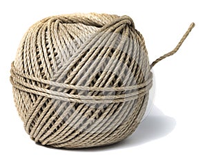 Cord skein, hemp roll, linen cord natural ball, isolated on white