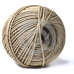 Cord skein, hemp roll, linen cord natural ball, isolated on white