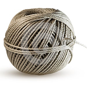 Cord skein, hemp roll, linen cord natural ball, isolated on white