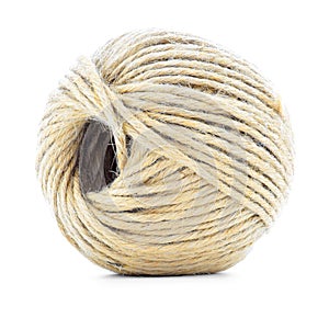 Cord skein, hemp roll, natural ball isolated on white background