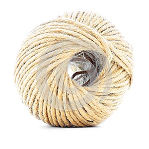 Cord skein, jute roll, braided ball isolated on white background