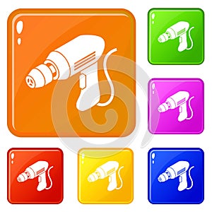 Corded drill icons set vector color