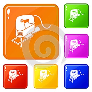 Corded jig saw icons set vector color