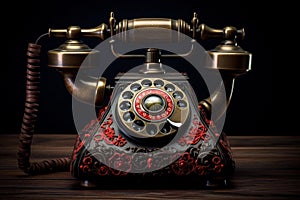 Corded Old fashioned telephone. Generate Ai