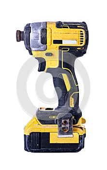 Cordless battery powered drill isolated.