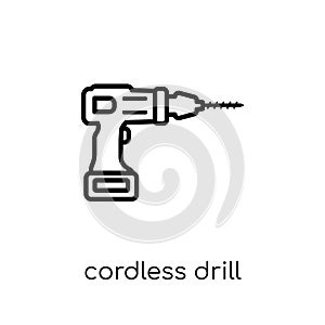 Cordless drill icon. Trendy modern flat linear vector Cordless d photo