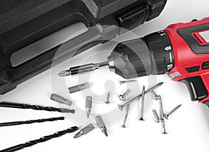 Cordless electric screwdriver with case and drill bit set