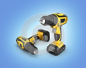 Cordless screwdriver with a drill isolated on blue gradient background 3d