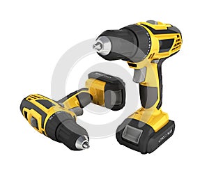 Cordless screwdriver with a drill  on white background 3d without shadow