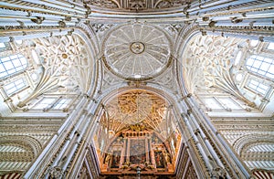 Ornated dome in the Mezquita Cathedral of Cordoba. Andalusia, Spain. July-03-2019 photo