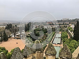 Cordoba, Andalucia, Spain - December 22, 2019: Gardens of the Alcazar of the Christian Monarchs