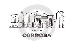 Cordoba sketch skyline. Cordoba, Spain hand drawn vector illustration