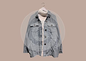 Corduroy denim jacket with a warm sweater