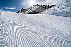 Corduroy texture snow at Solden ski resort, Solden, Austria, Europe