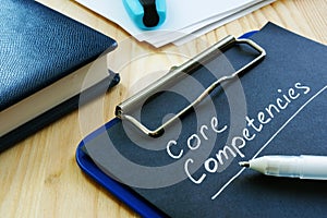 Core competencies list on the black page