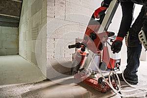 Core Drilling into Concrete Wall During Construction Work