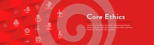 Core Ethics Web Header Banner with Dedication Integrity and Mission Core Values Icons photo