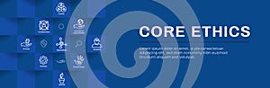 Core Ethics Web Header Banner with Dedication Integrity and Mission Core Values Icons photo