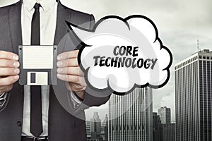 Core technology text on speech bubble with businessman