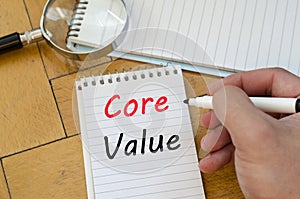 Core value text concept on notebook