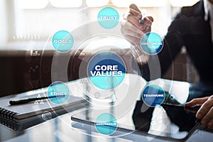 Core values business and technology concept on the virtual screen.