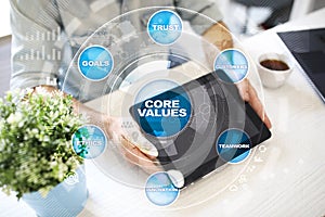 Core values business and technology concept on the virtual screen.