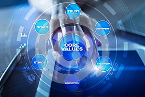 Core values business and technology concept on the virtual screen.