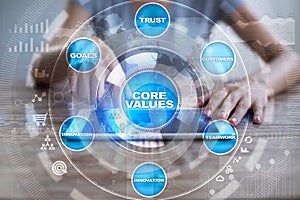 Core values business and technology concept on the virtual screen.