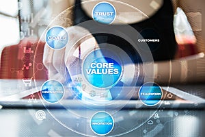 Core values business and technology concept on the virtual screen.