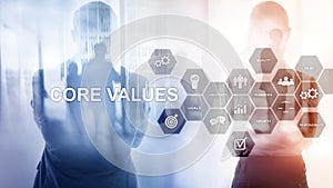 Core values concept on virtual screen. Business and finance solutions