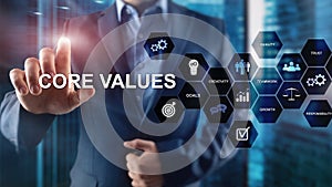 Core values concept on virtual screen. Business and finance solutions