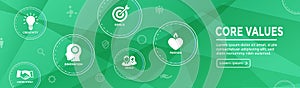 Core Values Outline Icon w person and collaborating / thinking ideas web banner header