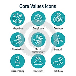 Core Values Outline or Line Icon Conveying Integrity & Purpose