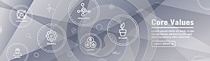 Core Values Web Header Banner image with Integrity, Mission, etc