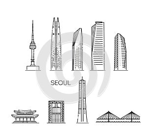 Corea, Seoul line travel skyline set photo