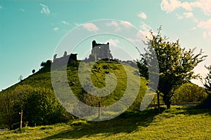 Corfe Ancient Castle Ruins on a hill